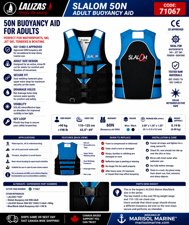 LALIZAS Slalom Buoyancy Aid 50N | Adult >90kg | 71067 | Blue/Black
