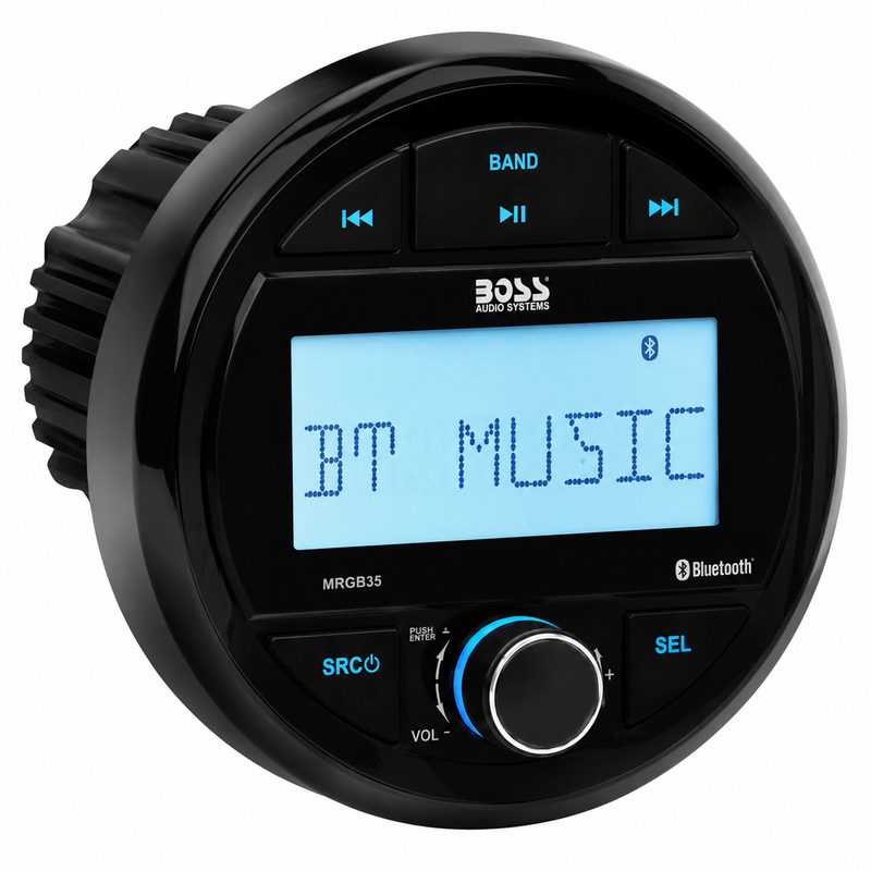 Boss Audio MGR300B Marine In-Dash Gauge Stereo — 3.15" Round Mount, Bluetooth (153-MGR300B)