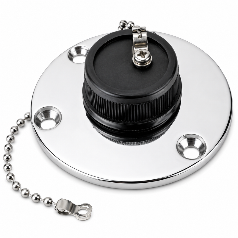 Sea-Dog Stainless Steel Washdown Water Outlet — 1/2" FIPT x 3/4" MGHT, with Cap & Chain (513120)