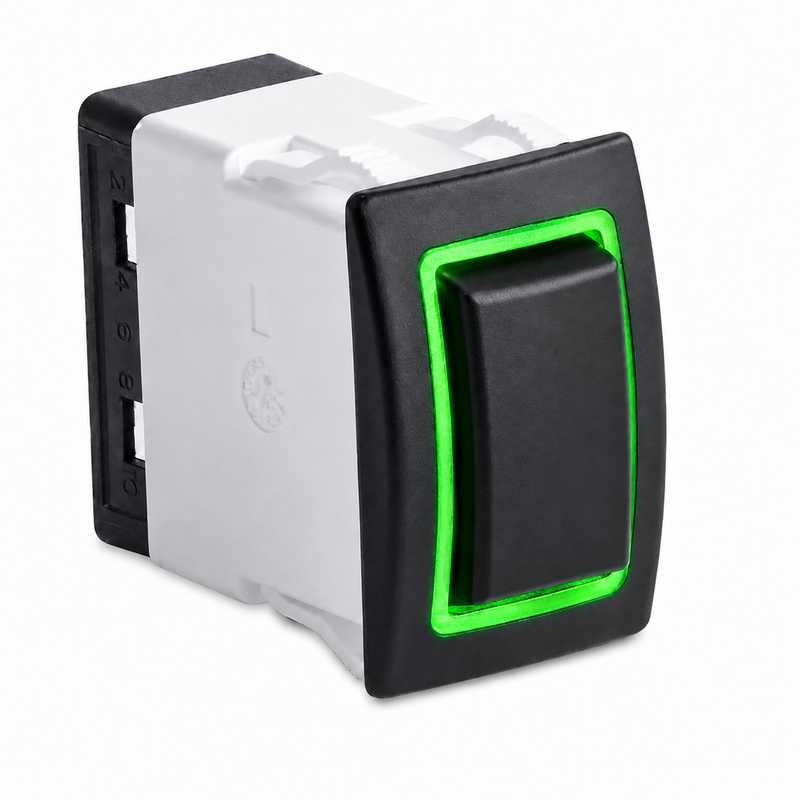 Sierra RK40690G Marine Rocker Switch – On-Off-On, SPDT, Green Halo LED, IP68, Status Illumination