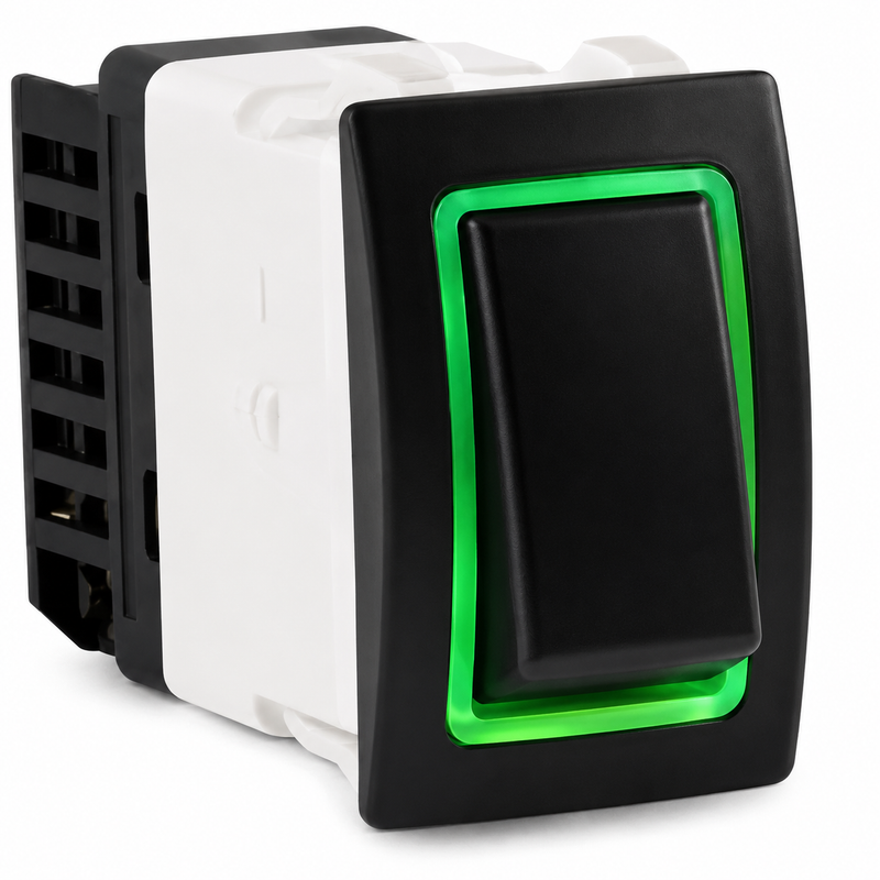 Sierra RK40670G Marine Rocker Switch – On-Off-On, DPDT, Green Halo LED, IP68