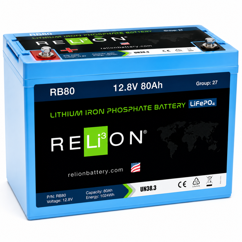 RELiON RB80 LiFePO4 Lithium Iron Phosphate 12V Battery, Group 27