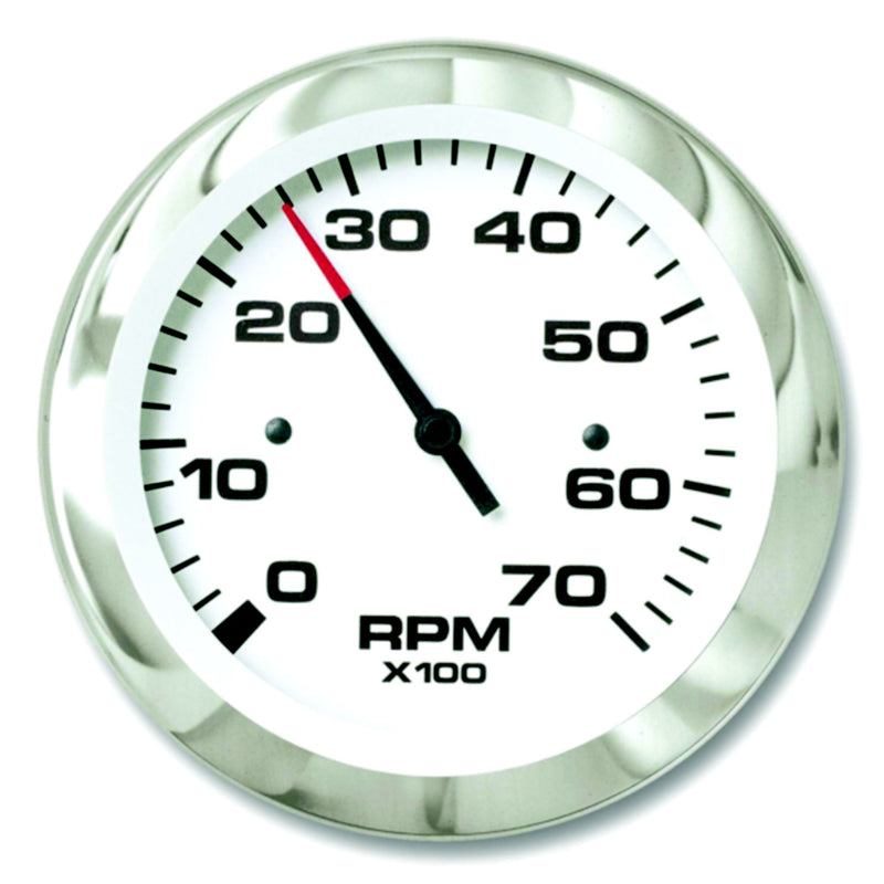 Sierra 65693P Lido Series 3" White & Stainless Steel Electric Outboard & 4 Stroke Gas Engine 0-7,000 RPM Dial Range Tachometer Gauge with Outboard Alternator or Coil Sender Code