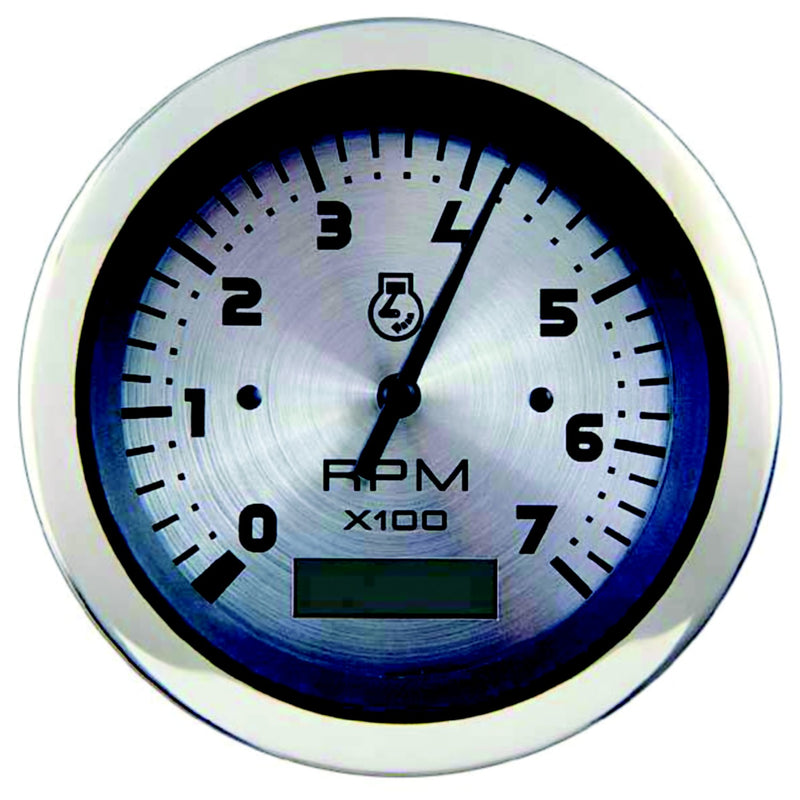 Sierra 63474P Sterling Series 3" Stainless Steel Electric Outboard & 4 Stroke Gas Engine 0-7,000 RPM Dial Range Tachometer & Hourmeter Gauge with Outboard Alternator or Coil Sender Code
