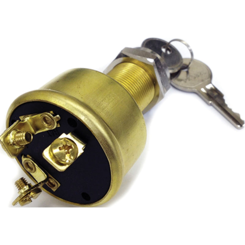 Sierra Conventional 3 Position 1 1/8" Brass 3 Screw Terminal 12V 15 Amp Ignition Starter Switch