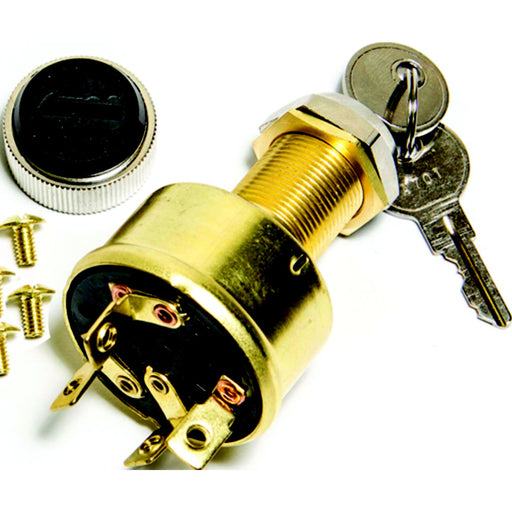 Sierra MP39070 Conventional 4 Position 1" Brass 4 Screw Terminal 12V 15 Amp Ignition Starter Switch