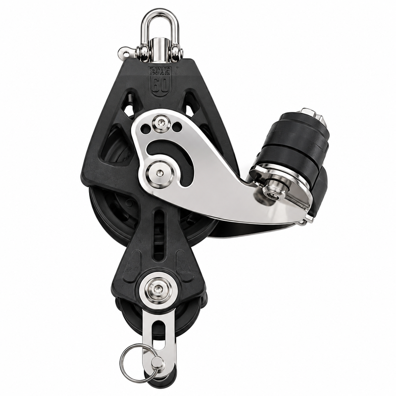 Lewmar 50mm Synchro Fiddle Block – Cam & Becket, Black, 1/4”–3/8” Line