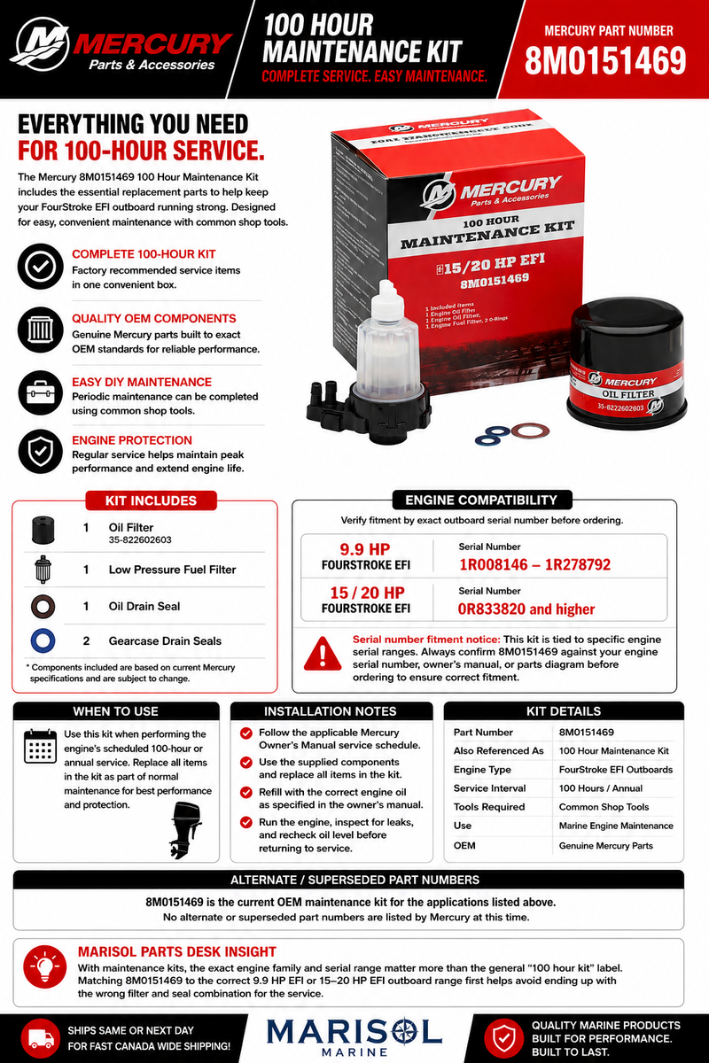 Mercury FourStroke EFI 100 Hour Maintenance Kit 8M0151469