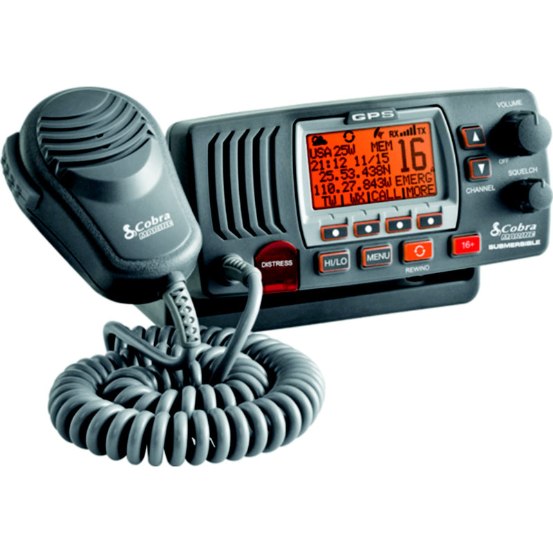 Cobra MRF77BGPS Fixed Mount Class D VHF Radio With Built-In GPS Receiver (Includes Flush Mount and Fixed Mount Kits), Gray