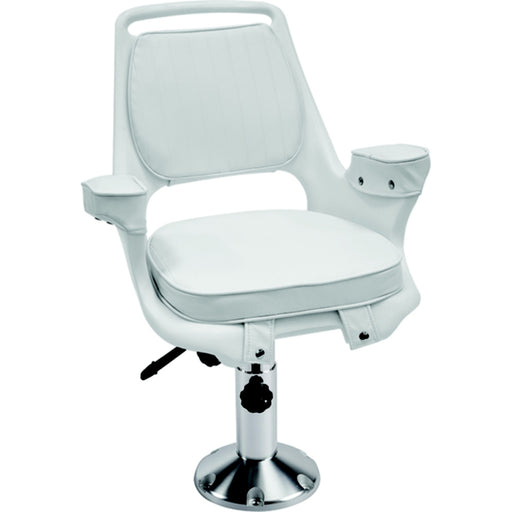 Wise Captain's Chair Package With Chair, Cushions, 12" to 18" Adjustable Pedestal and Seat Slide - White