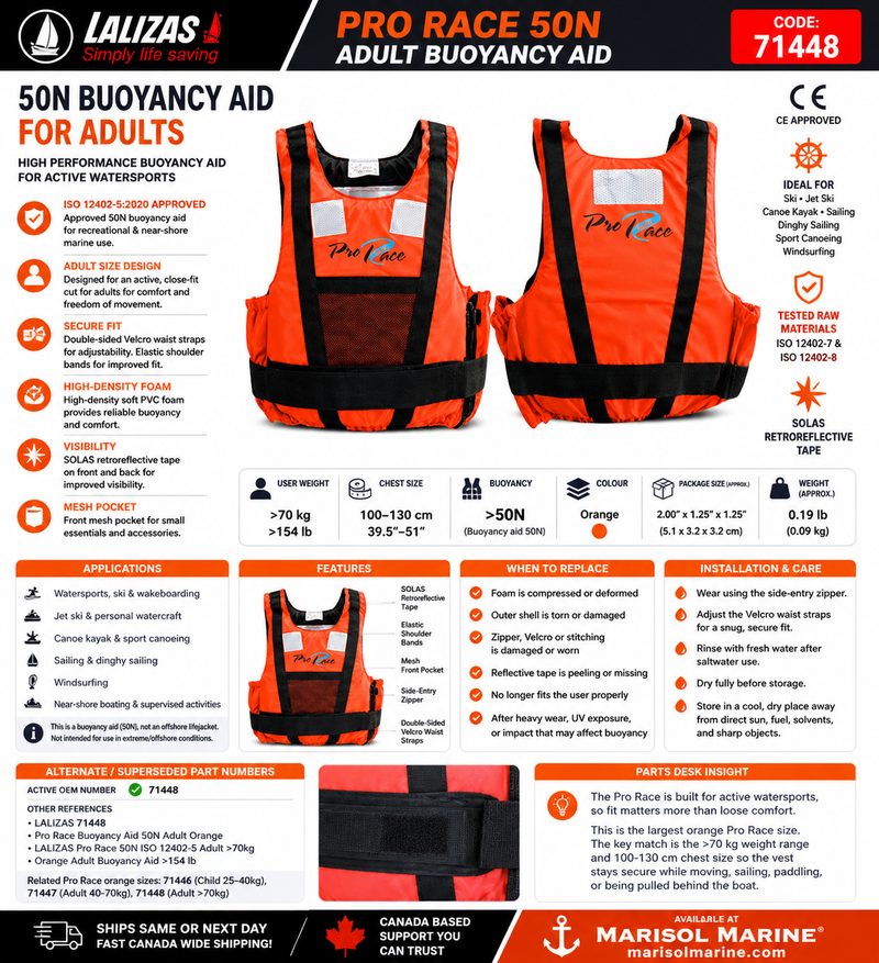LALIZAS Pro Race Buoyancy Aid 50N | Adult >70kg | 71448 | Orange