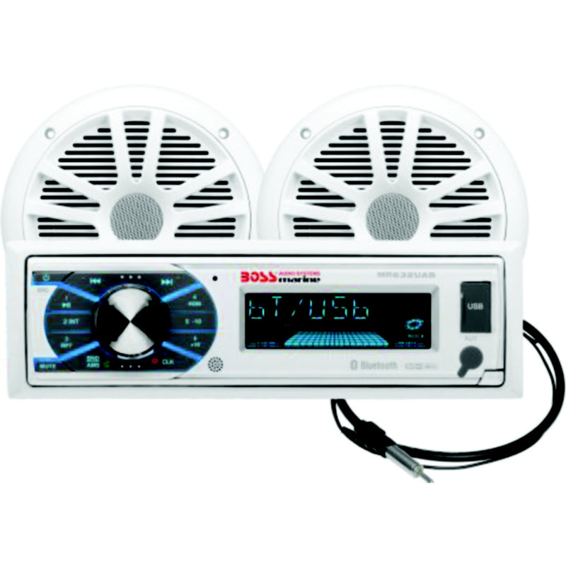 Boss Audio MCK632WB6 Single-Din AM/FM Receiver w/ 6.5" Marine Speakers/ Antenna, White