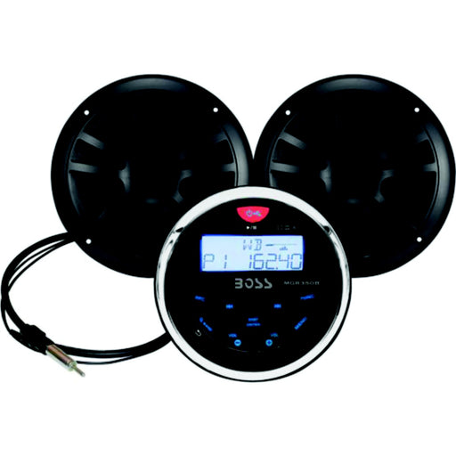 Boss Audio MCKGB350B6 Bluetooth® Black In-Dash Gauge Receiver Package w/ 6-1/2" Black Marine Speakers