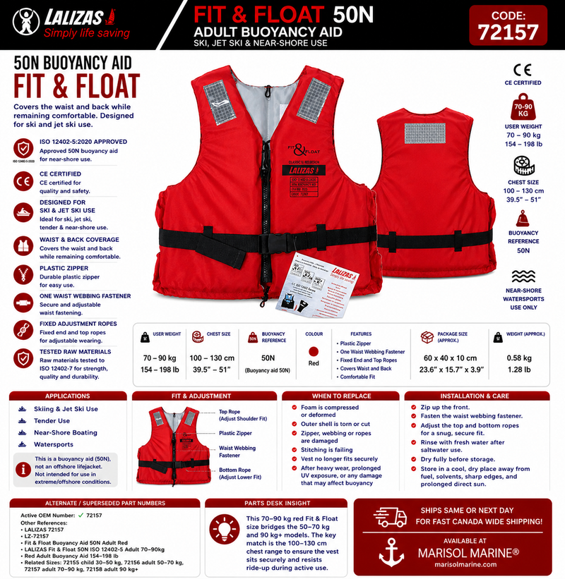 Fit & Float Buoyancy Aid 50N | Adult 70–90kg | 72157 | Red