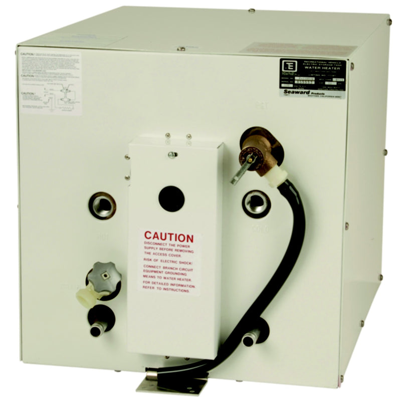 Seaward S1100W 120V AC 11 Gallon Water Heater With Rear Heat Exchanger, White Epoxy Coated Aluminum Exterior