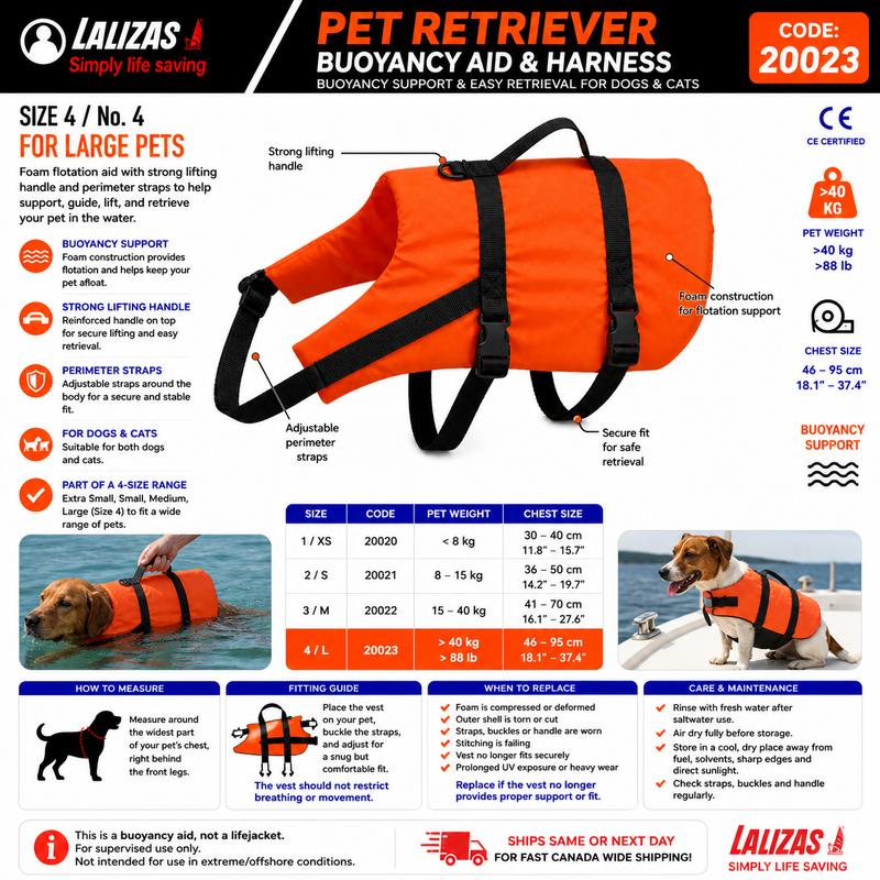 LALIZAS Pet Retriever Buoyancy Aid & Harness | Size 4 >40kg | 20023