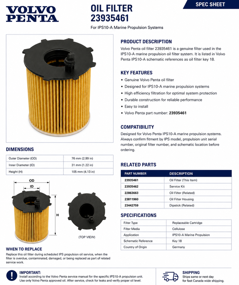 Volvo Penta IPS10-A Propulsion Oil Filter 23935461