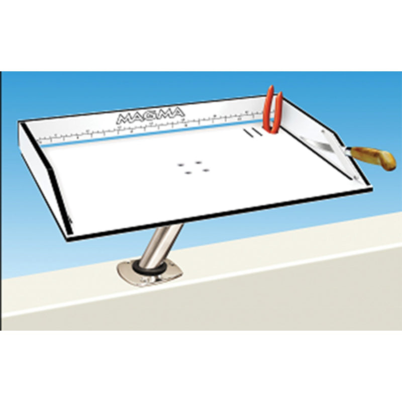 Magma Black and White Bait/Filet Mate Table With LeveLock All Angle Adjustable Fish Rod Holder Mount, Built-in Ruler, and Knife & Pliers Slots