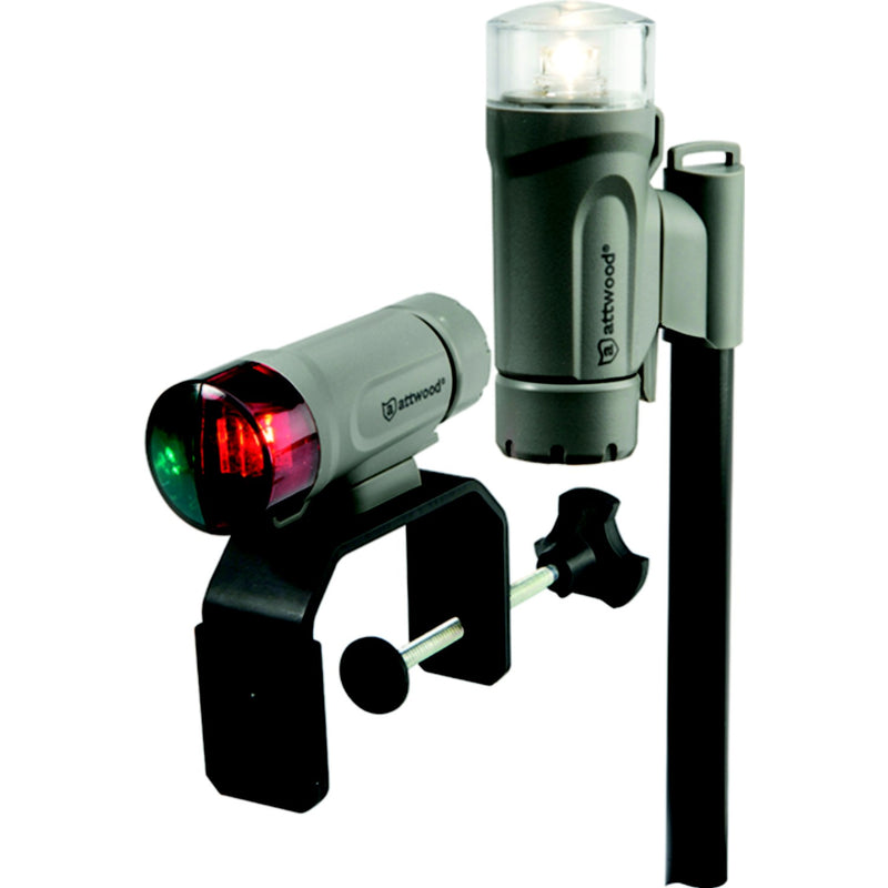 Attwood 141907 C-Clamp Mount Portable LED Nav Light Kit w/Threaded Pole, Marine Gray