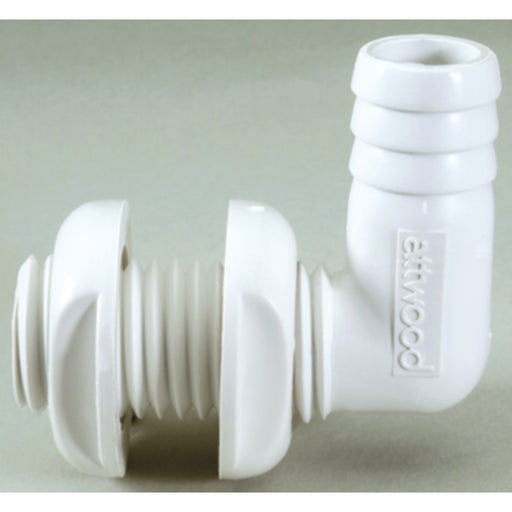 Attwood Thru Hull Connector For Hose, White, 90 Degree - 3/4"
