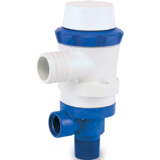 Shurflo 357-103-10 Anti-Airlock 12V 1,100 GPH 4.5 Amp White & Blue Piranha Dual Port Livewell Pump