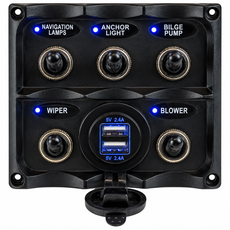 Sea-Dog — Nylon 5-Switch Toggle Panel with Dual USB — SED-424617-1