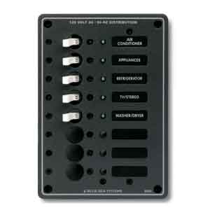 Blue Sea Systems Accessories And Parts Return To Product - AC Panel 8POS C/w 5 Breakers | 8059