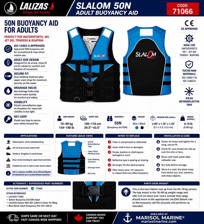 LALIZAS Slalom Buoyancy Aid 50N | Adult 70–90kg | 71066 | Blue/Black