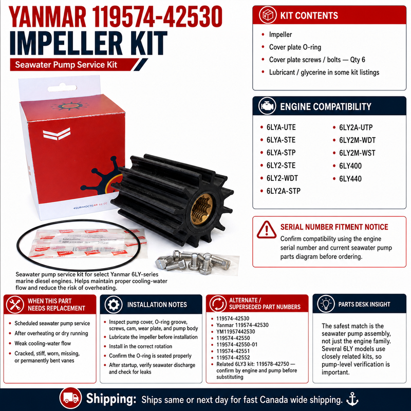 Yanmar Seawater Pump Impeller Kit 119574-42530