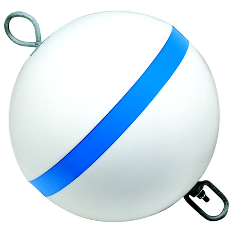 Taylor Traditional Sur-Moor Mooring Buoy - White With Blue Reflective Striping
