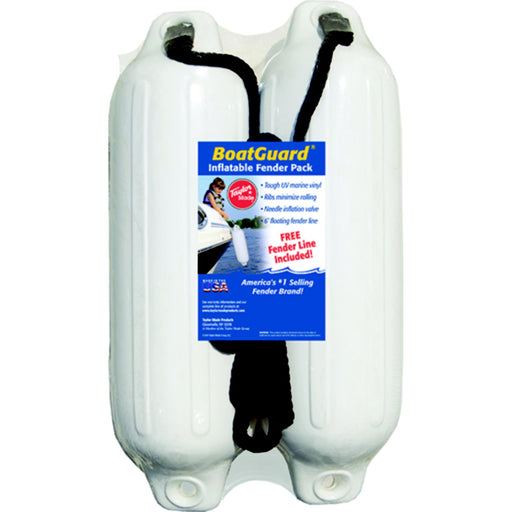 Taylor 2Pk Boatguard Fenders W/Fender Line, White, 5" x 18"