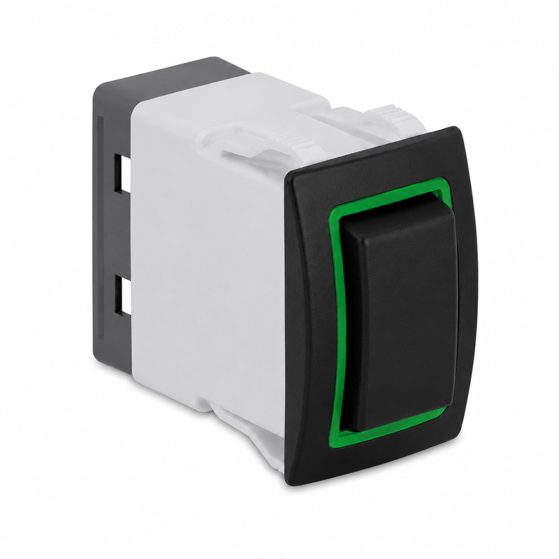 Sierra RK40680G Marine Rocker Switch – (On)-Off-(On), DPDT, Green Halo LED, IP68, Momentary Both Sides