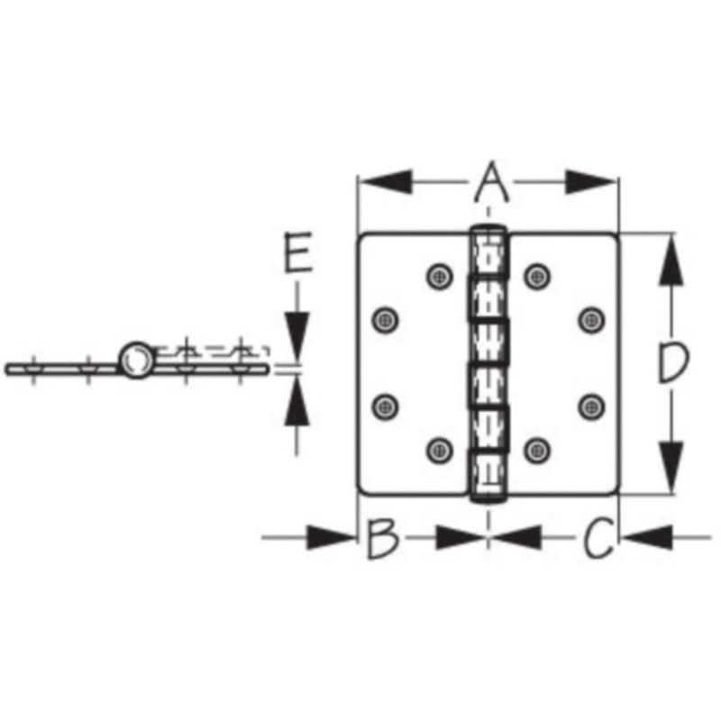 Sea-Dog 205225 Heavy Duty Butt Hinge, 4-1/2"x 4"
