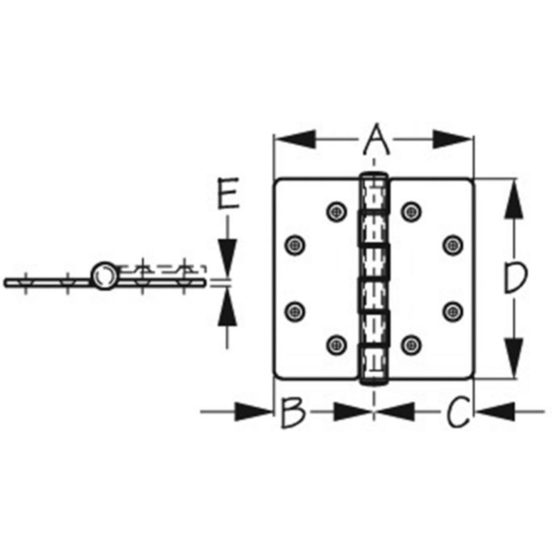 SeaDog Butt Hinge with Bearings | Commercial Pattern | Investment Cast 316 Stainless | 1/4" Fastener