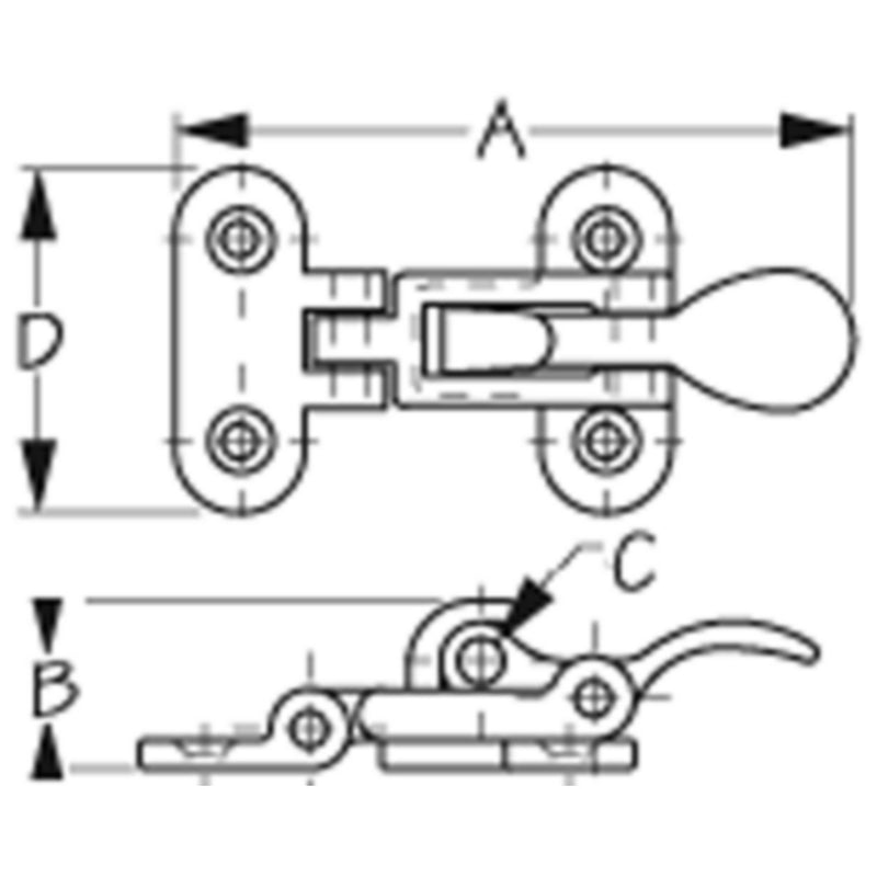 Sea-Dog 2211001 Anti-Rattle Fastener, Stainless Steel, A: 3", B: 3/4" C:1/4", D: 1-1/2", #10 FH