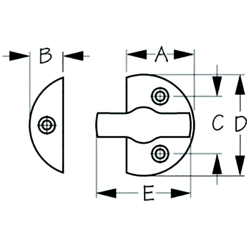 Sea-Dog 2223651 Door Button, A=1-3/16" , B=1/2" C=1", D=1-3/4", E= 1-11/16", #6 FH, Brass