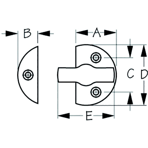 Sea-Dog 2223651 Door Button, A=1-3/16" , B=1/2" C=1", D=1-3/4", E= 1-11/16", #6 FH, Brass