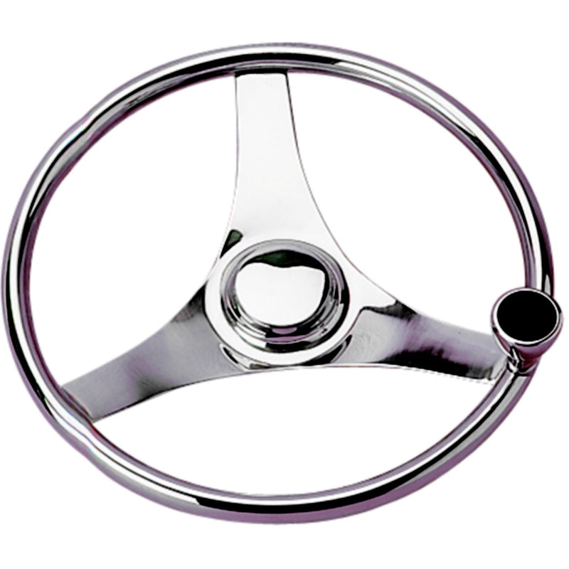 Sea-Dog 230323 3-Spoke Stainless Steering Wheel With Integral Knob, 13-1/2"