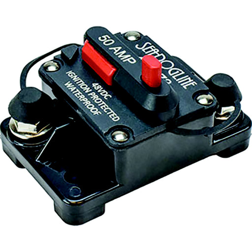 Sea-Dog 4208701 Hi-Amp Surface Mount Resettable Circuit Breaker, 25 amps, A=2-7/8" B=1-7/8" C=1-3/4" D=2-3/16" E=1-1/16", 48 Volts