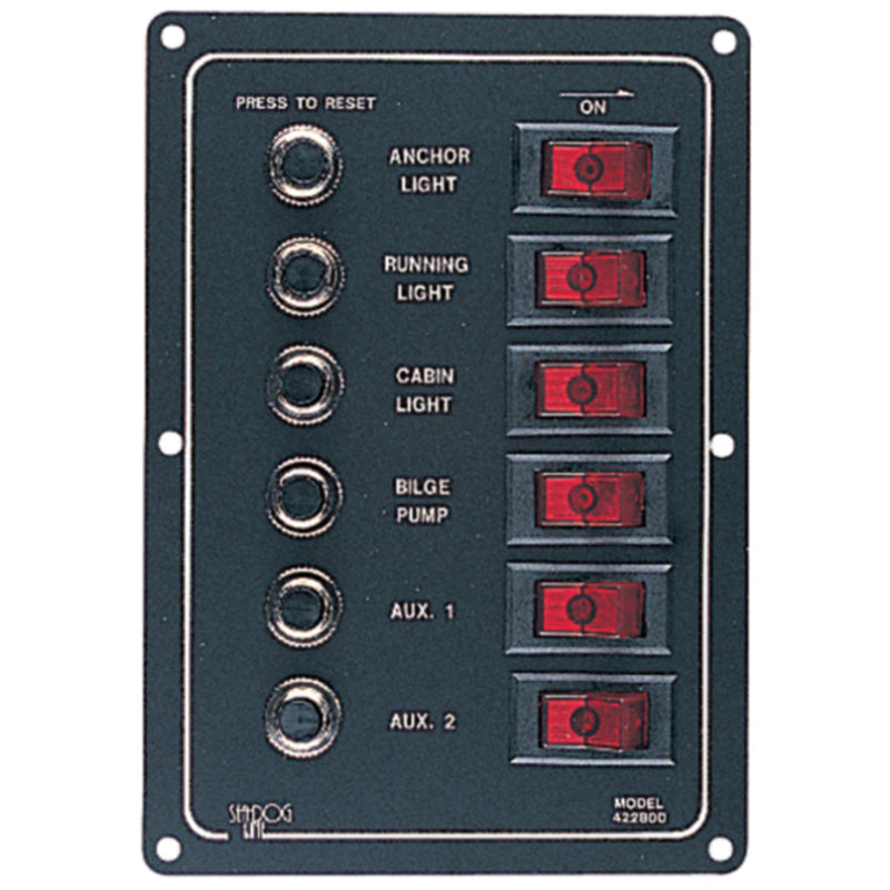 SeaDog 422800 Aluminum 6 Circuit Breaker Panel | 6-1/2" x 4-1/2" | Stamped Anodized Aluminum