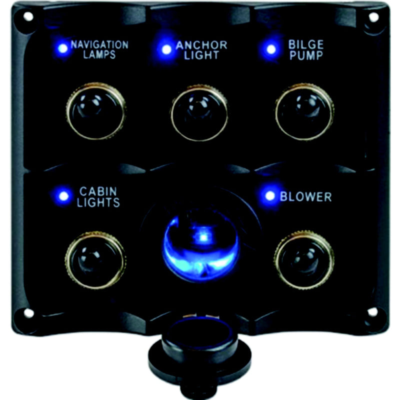 Seadog 424627-1 Water Resistant Toggle Switch Panel w/5 Switches & Power Stocket