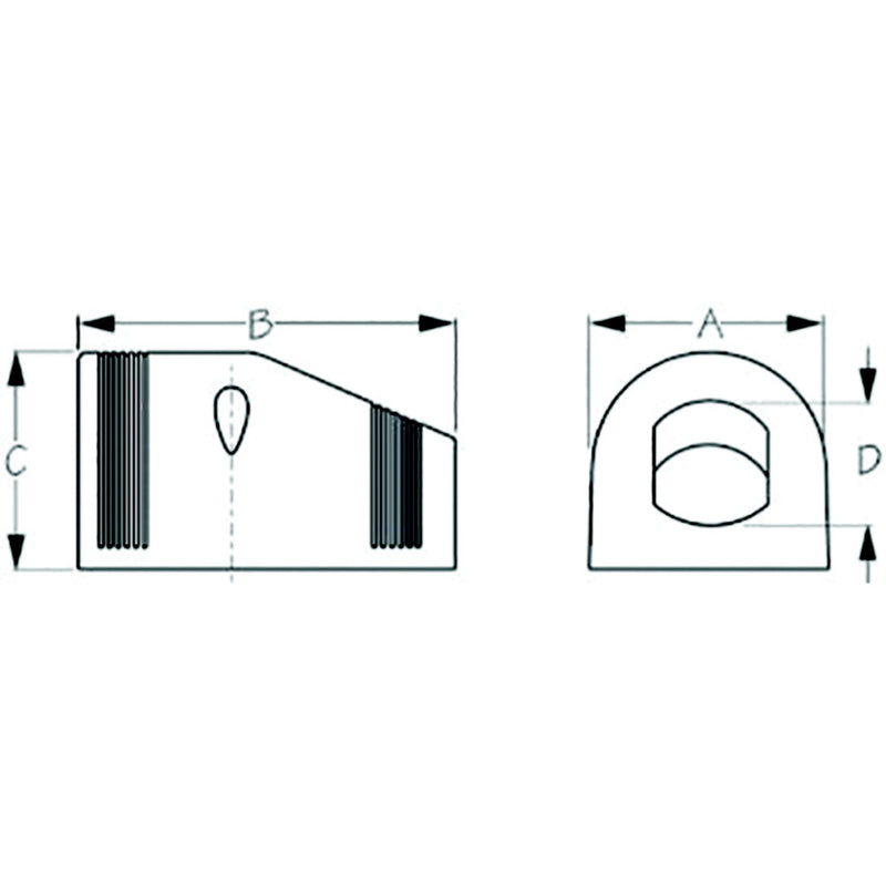 Sea-Dog 4260291 Tent Mount Socket Panel, A:6", B: 3", C: 1-15/16", D:1-1/8", 3 holes, #6 FH weight: .15