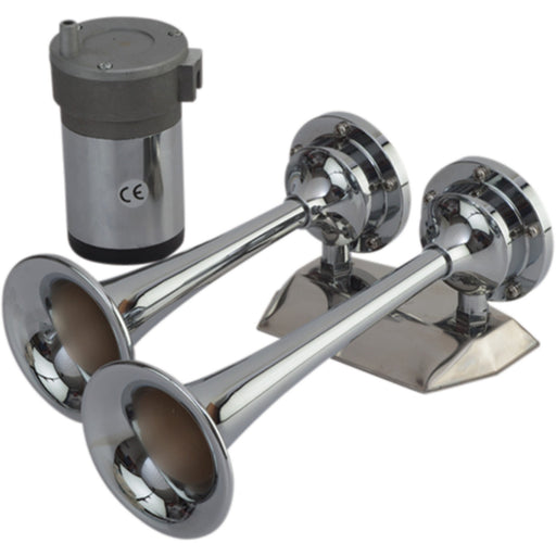 SeaDog 432620 Maxblast 20 Amp 125 DB 12V 11 PSI Dual 9-5/8" Trumpet Air Horn | Chrome Plated Brass