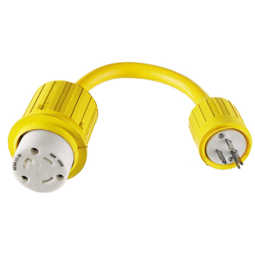Hubbell HBL104 Yellow Watertight 30A 125V Locking Female to 15A 125V Straight Blade Male Adapter