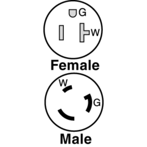 Hubbell HBL105 Yellow Watertight 15A/20A 125V Straight Blade Female to 30A 125V Locking Plug Male Adapter