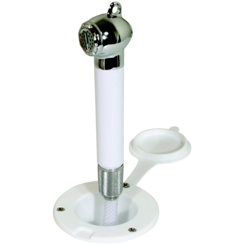 Scandvik 10298 Recessed Transom Shower White With 13' Nylon Hose, Horizontal Mount Only