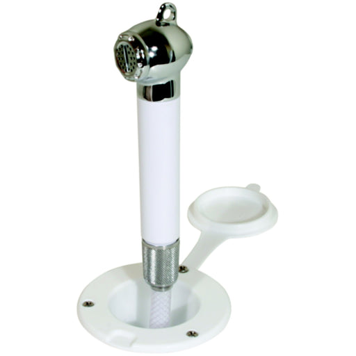 Scandvik 10298 Recessed Transom Shower White With 13' Nylon Hose, Horizontal Mount Only