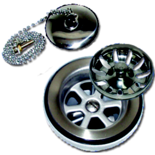 Scandvik 10313 1-1/2" Outlet Sink Drain With Basket and Stopper Fits 2-1/16" Drain Hole