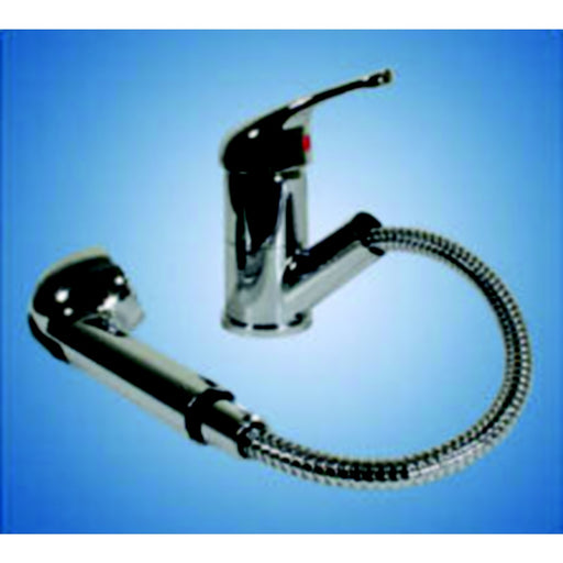 Scandvik 10871 Single Lever Galley Faucet With Pull-Out Sprayer, 5' Chrome-Flex Hose