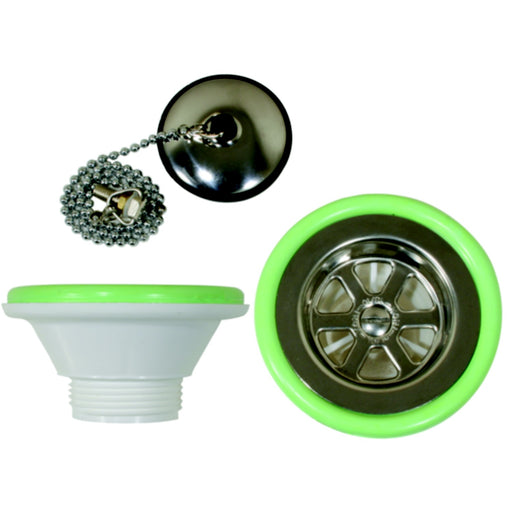 Scandvik 10300 1-1/4" Outlet Sink Drain With Stopper Fits 2-1/16" Drain Hole